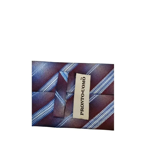 Pronto-Uomo‎ Neck Tie Mens Blue Striped Luxury 100% Silk Handmade Business Power - Picture 12 of 12